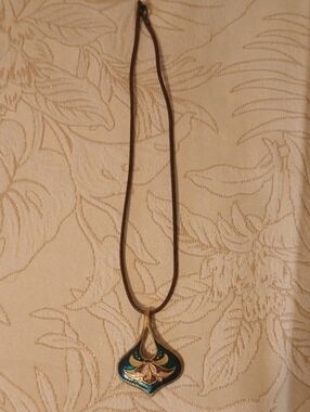 Green Enamel Floral Pendant Necklace - Women's Jewelry